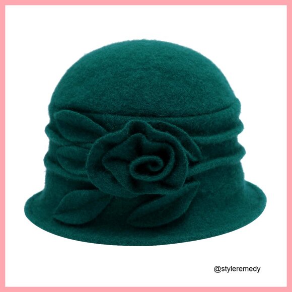 Wool Blend Vintage Winter Cloche Bucket Hat with Flower Accent main image 6